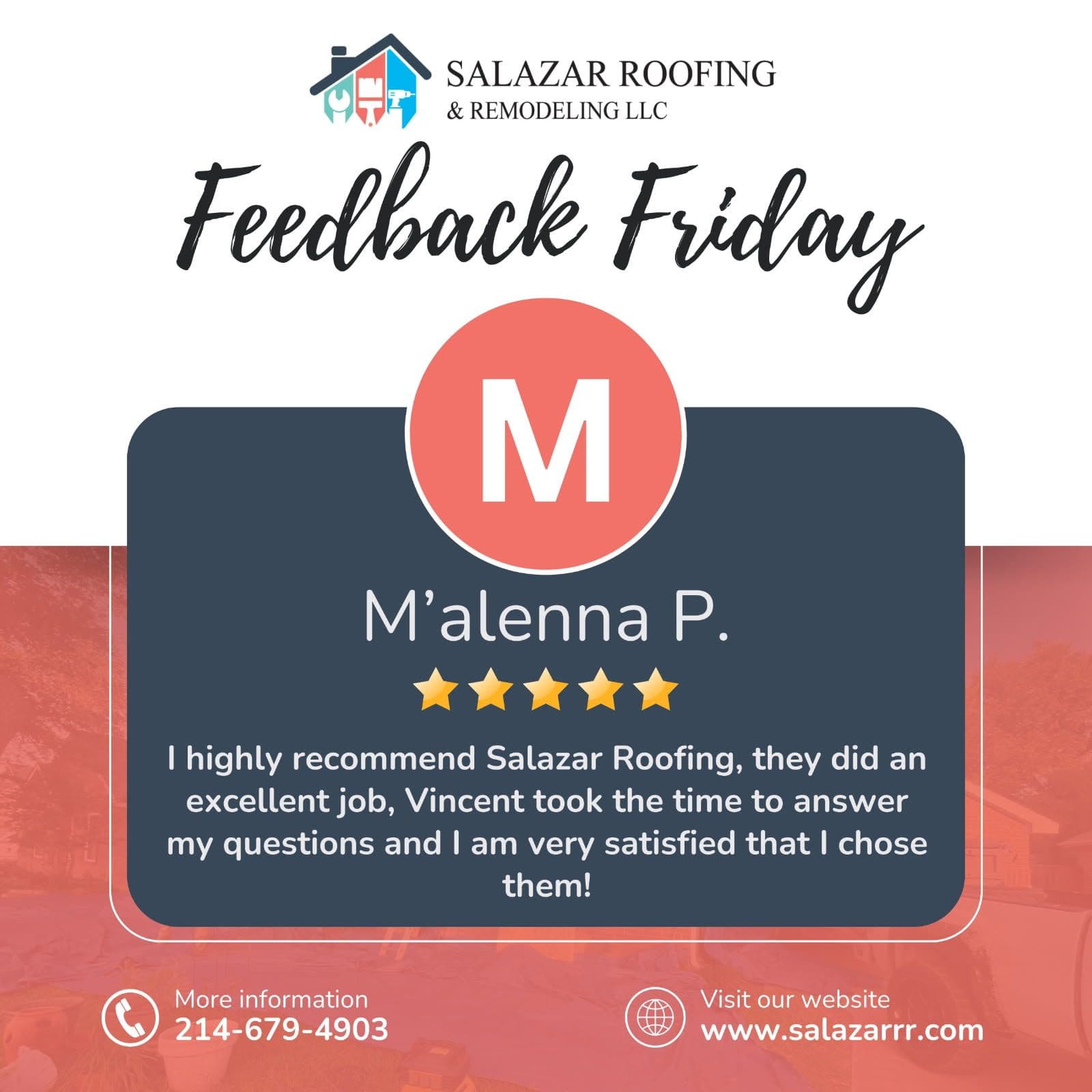 Customer Satisfaction for Salazar Roofing